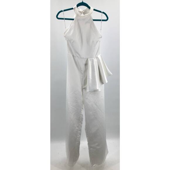 LULU'S Sz S Lifetime of Romance Ivory Satin Backless Wide-Leg Jumpsuit NEW B92 - Picture 4 of 10